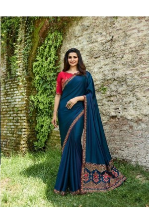 Bollywood Prachi Desai Blue and Pink silk designer party wear saree